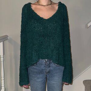 Teal knit, oversized Free People sweater.